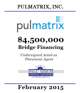 Pulmatrix Tombstone (2015 - $4.5M Bridge)