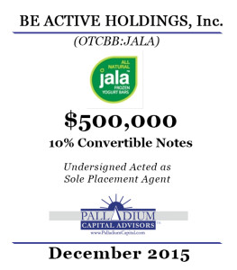 BE ACTIVE HOLDINGS $500K 2015-12